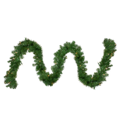 9' x 18" Pre-Lit Deluxe Windsor Green Pine Christmas Garland - Clear Lights - IMAGE 1