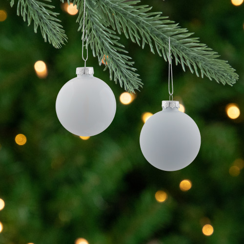 2-Finish Glass Ball Christmas Ornaments - 2.5" (65mm) - Pearl White - 9ct - IMAGE 1