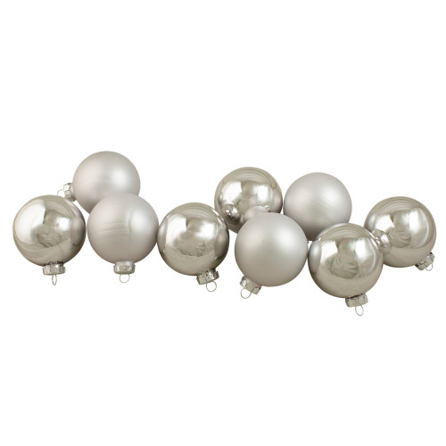 9ct Silver 2-Finish Glass Christmas Ball Ornaments 2.5" (65mm) - IMAGE 1