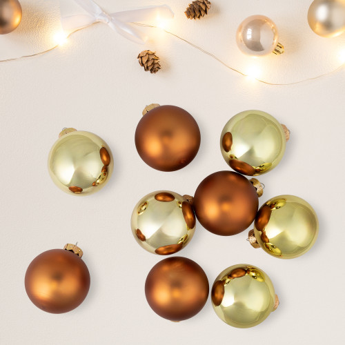 2-Finish Glass Ball Christmas Ornaments - 2.5" (65mm) - Gold and Bronze - 9ct - IMAGE 1