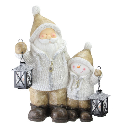 18" Brown Santa and Snowman with Lanterns Christmas Figurine - IMAGE 1