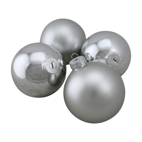 4ct Shiny and Matte Silver Christmas Glass Ball Ornaments 4" (100mm) - IMAGE 1