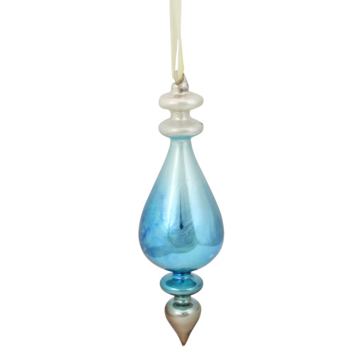 8" Blue and White Finial Drop Glass Christmas Ornament - IMAGE 1