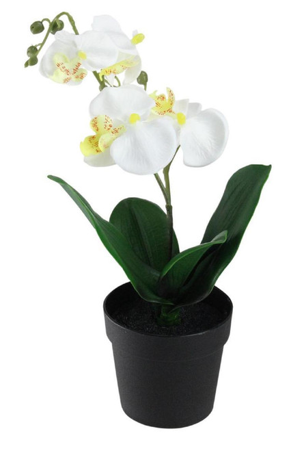 10.75" Potted White Phalaenopsis Orchid Artificial Silk Flower Arrangement - IMAGE 1