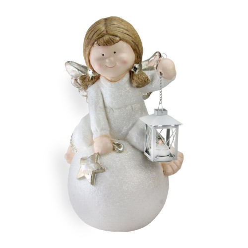 17.75" White and Brown Glittered Angel Christmas Tabletop Decor - IMAGE 1