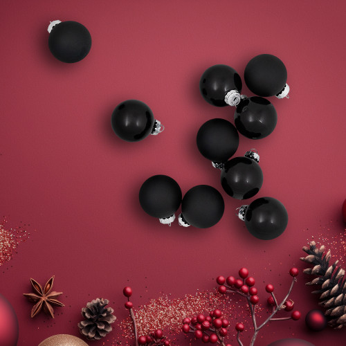 Shiny and Matte Glass Ball Christmas Ornaments - 1.5" (40mm) - Black - 10ct - IMAGE 1