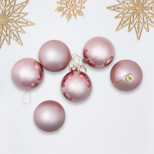 Shiny and Matte Glass Ball Christmas Ornaments - 3.25" (80mm) - Baby Pink - 6ct - IMAGE 1