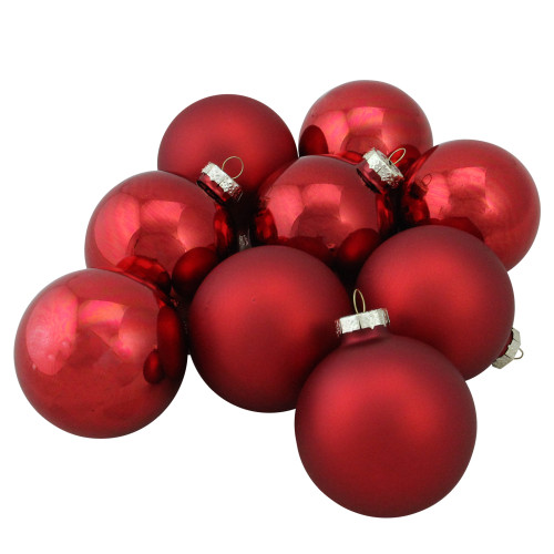 9ct Red 2-Finish Christmas Ball Ornaments 2.5" (65mm) - IMAGE 1