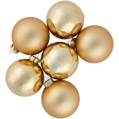 6ct Champagne Gold 2-Finish Glass Ball Christmas Ornament Set 3.25" - IMAGE 1