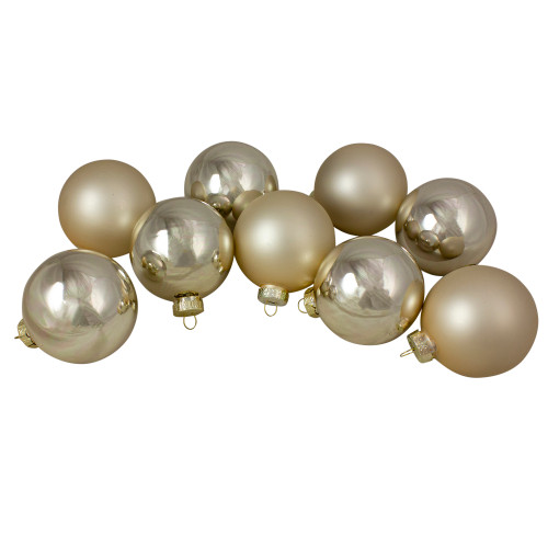 9ct Champagne Gold 2-Finish Glass Ball Christmas Ornaments 2.5" (65mm) - IMAGE 1