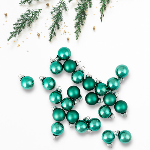 2-Finish Mini Christmas Glass Ball Ornaments - 1" (25mm) - Teal Green - 24ct - IMAGE 1