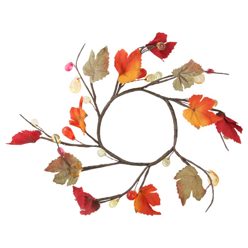 6.5" Fall Foliage Grape Leaves, Twigs and Beads Autumn Wreath - Unlit - IMAGE 1