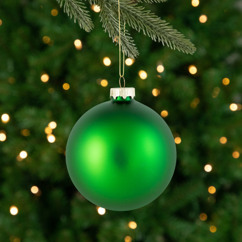 2-Finish Glass Ball Christmas Ornaments - 4" (100mm) - Green - 4ct - IMAGE 1