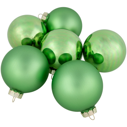 6ct Shiny and Matte Green Glass Ball Christmas Ornaments 3.25" (82mm) - IMAGE 1