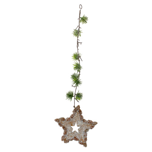 25" Brown and Green Artificial Mini Pine Needle Sprig with Star Hanging Spray - IMAGE 1