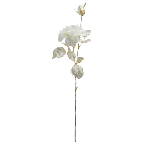 Long Stem Rose Artificial Spray - 26.5" - White and Gold - IMAGE 1