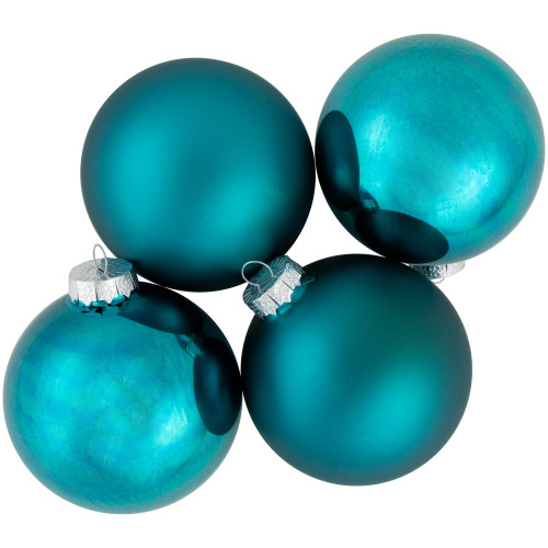 4ct Turquoise Blue 2-Finish Glass Ball Christmas Ornaments 4" - IMAGE 1