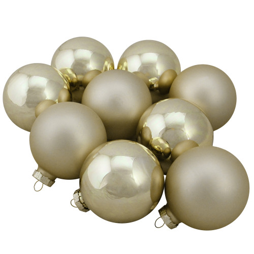 9ct Champagne Gold 2-Finish Glass Christmas Ball Ornaments 2.5" (65mm) - IMAGE 1