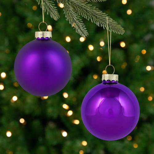 2-Finish Glass Ball Christmas Ornaments - 2.5" (60mm) - Grape Purple - 9ct - IMAGE 1