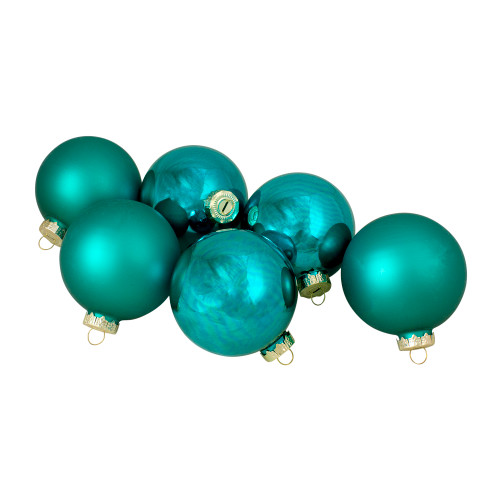 6ct Shiny and Matte Turquoise Green Glass Ball Christmas Ornaments 3.25" (80mm) - IMAGE 1