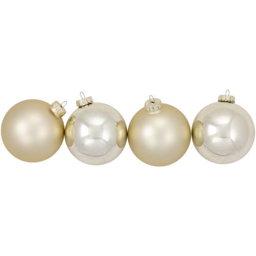 4ct Champagne Gold 2-Finish Glass Christmas Ball Ornaments 4" (100mm) - IMAGE 1