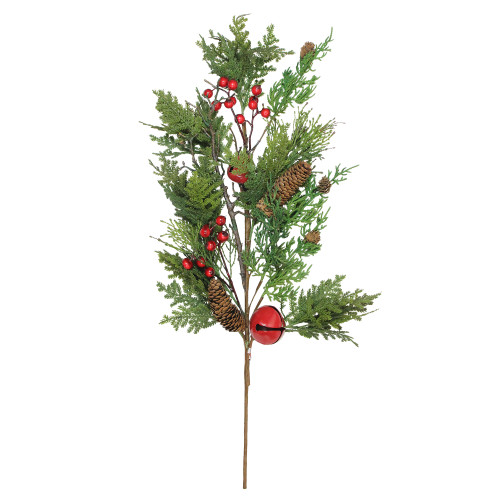 28" Green and Red Berries with Pine Cone Artificial Christmas Spray - IMAGE 1