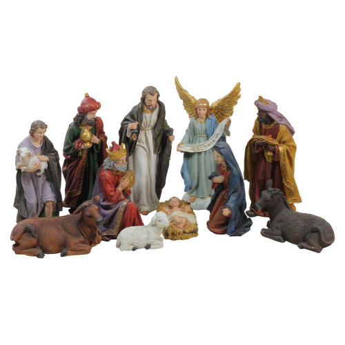 11pc Blue and Red Christmas Nativity Figurine Set 12.25" - IMAGE 1
