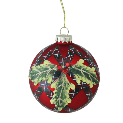 Red and Green Glass 2-Finish Mistletoe Christmas Ball Ornament 4" (100mm) - IMAGE 1