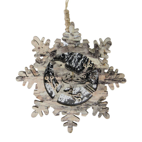 6" Brown and Gray Pre-Lit Snowflake with Bird Christmas Ornament - IMAGE 1
