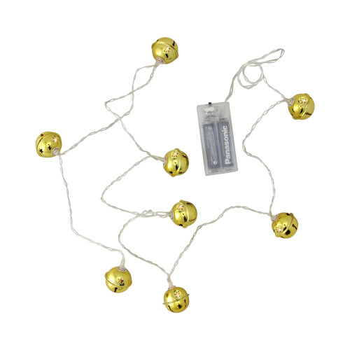 LED Jingle Bell Christmas Lights - Gold - 3' Clear Wire - 8ct - IMAGE 1
