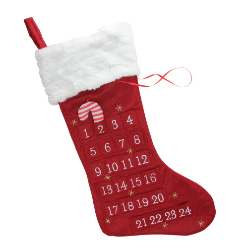 22" Red and White Candy Cane Advent Calendar Christmas Stocking - IMAGE 1