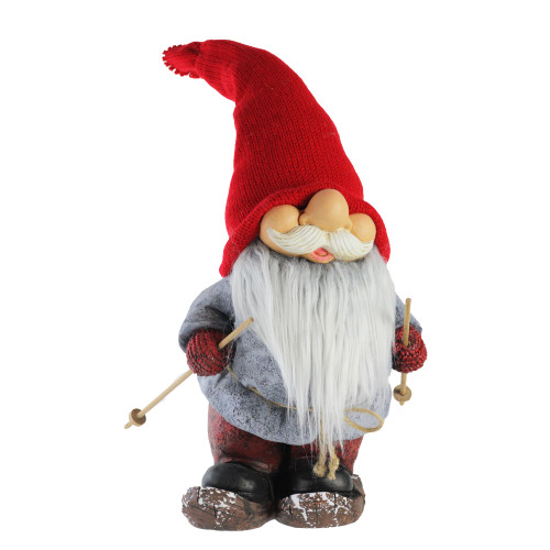 22" Skiing Smiling Christmas Santa Gnome with Flexible Red Knitted Hat - IMAGE 1