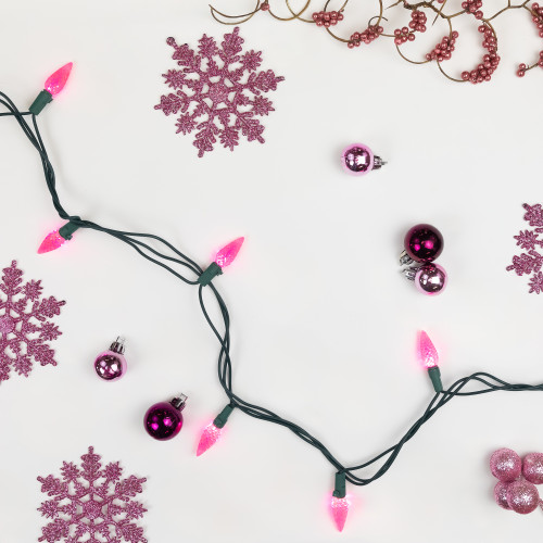 LED Faceted C6 Christmas Lights - Pink - 23' Green Wire - 70ct - IMAGE 1