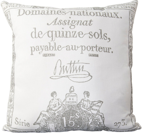 22" White and Gray Marseilles Printed Square Throw Pillow - IMAGE 1