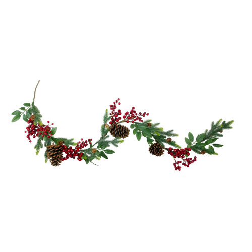 5' x 4.75" Pine Springs, Berries and Pine Cones Artificial Christmas Garland - Unlit - IMAGE 1