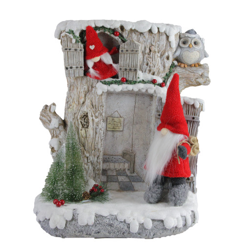 17.5" Red and Gray LED Lighted House with Plush Gnome Couple Christmas Decor - IMAGE 1