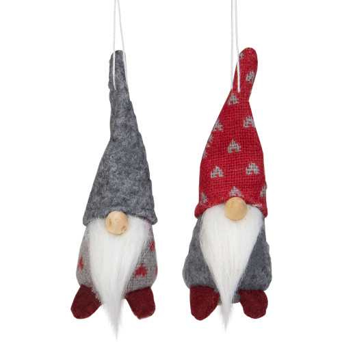 Santa Gnomes Christmas Ornaments - 4.25" - Gray and Red - Set of 2 - IMAGE 1