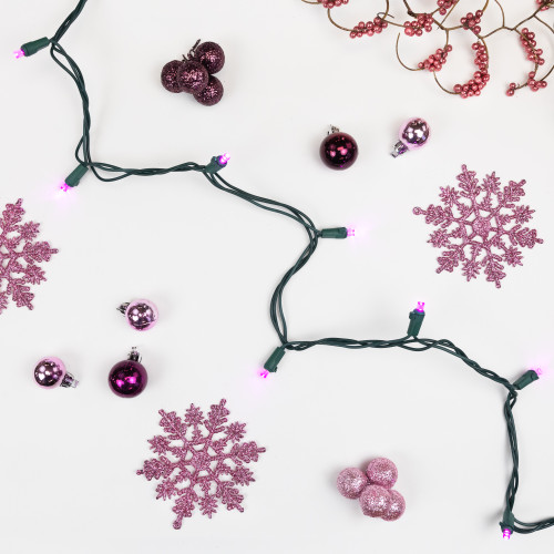 LED Wide Angle Christmas Lights - Pink - 16.25' Green Wire - 50ct - IMAGE 1