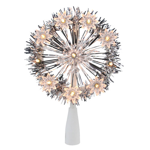 7" Silver Pre-Lit Snowflake Starburst Christmas Tree Topper - Clear Lights - IMAGE 1