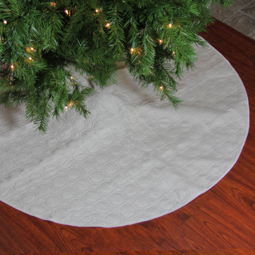 48" Cream Quilted Christmas Hexagon Tree Skirt with Velvety Trim - IMAGE 1