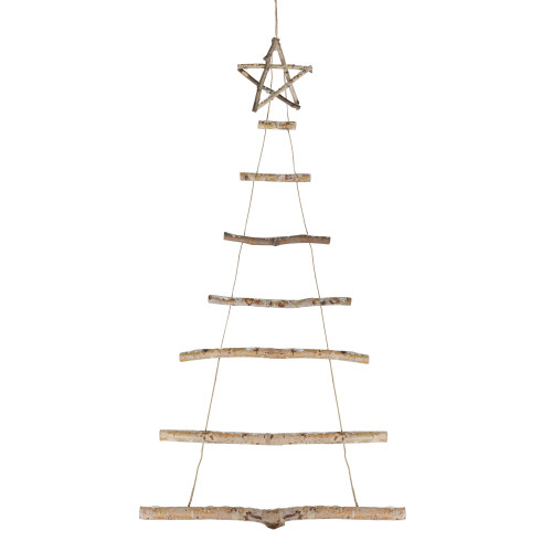 Natural Frosted Tree with Star Topper Wooden Christmas Hanging Decoration - 51" - IMAGE 1
