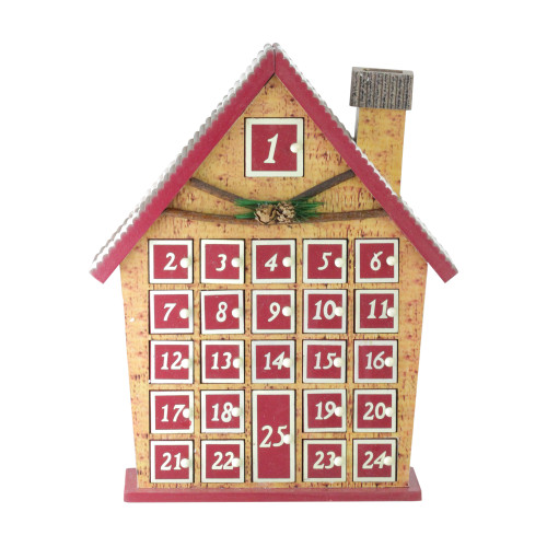 15" Burgundy Advent Calendar House Tabletop Christmas Decoration - IMAGE 1