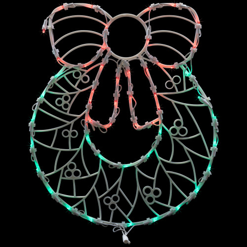 LED Lighted Wreath Window Silhouette Christmas Decoration - 16" - Red and Green - IMAGE 1