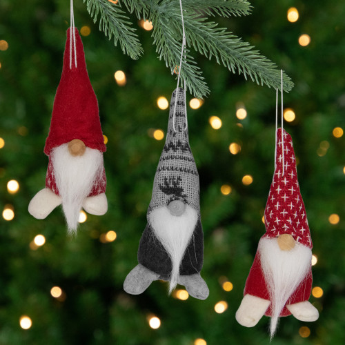 Santa Gnome Christmas Ornament - 4.25" - Red and Green - Set of 3 - IMAGE 1