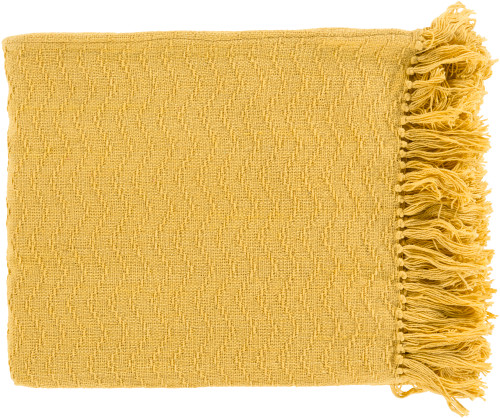 Mustard Yellow Fringed Rectangular Throw Blanket 50" x 60" - IMAGE 1