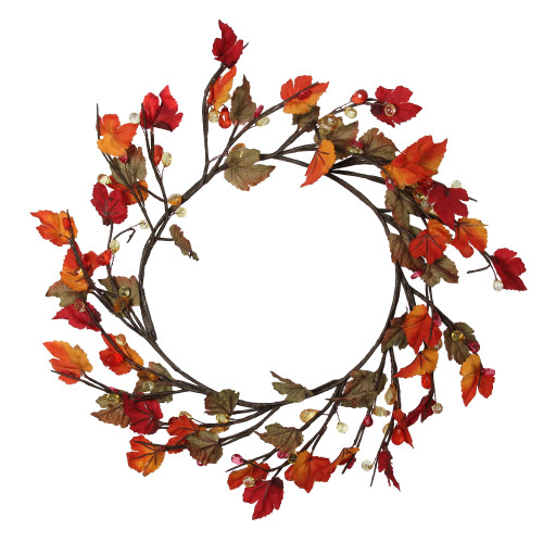 15" Artificial Fall Foliage Grape Leaves, Twigs and Beads Autumn Wreath - Unlit - IMAGE 1