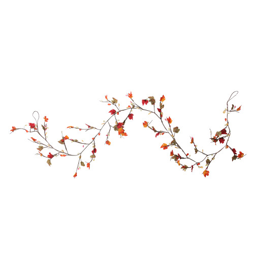 6" Artificial Fall Foliage Grape Leaves, Twigs and Beads Autumn Garland - Unlit - IMAGE 1