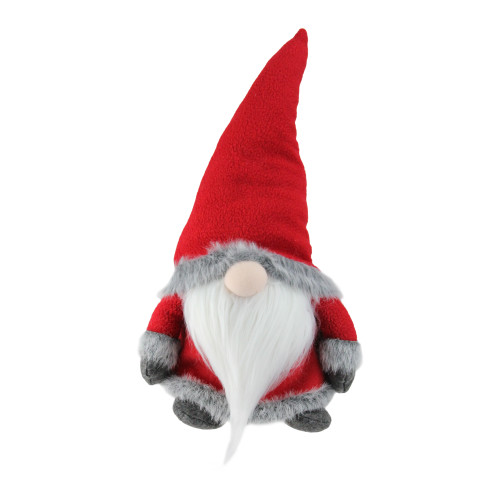 18" Red Sitting Santa Christmas Gnome with Gray Faux Fur Trim - IMAGE 1