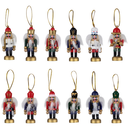 12-Piece Red and Blue Mini Christmas Nutcracker Ornament Set 3.25" - IMAGE 1