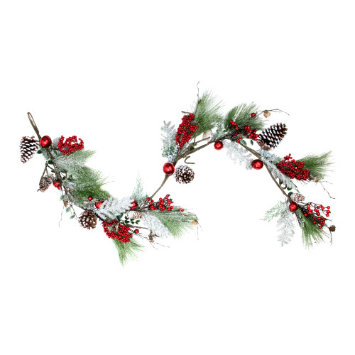 5.5' x 7" Frosted and Flocked Berries Christmas Garland - Unlit - IMAGE 1